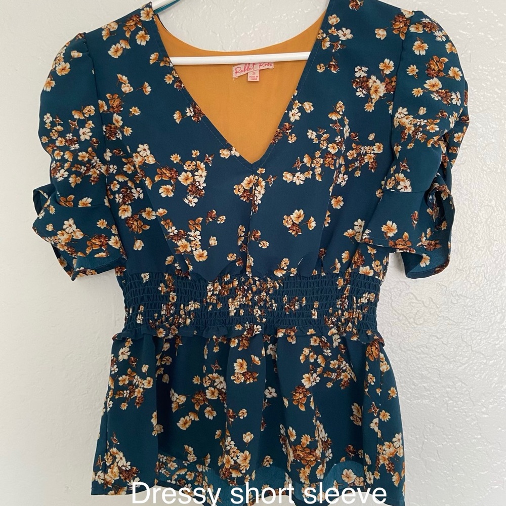 Green and yellow flower dressy top